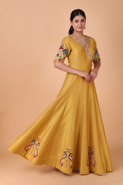 Luxury Mehendi Green Anarkali Dress with Hand Embellished Work and Net Dupatta