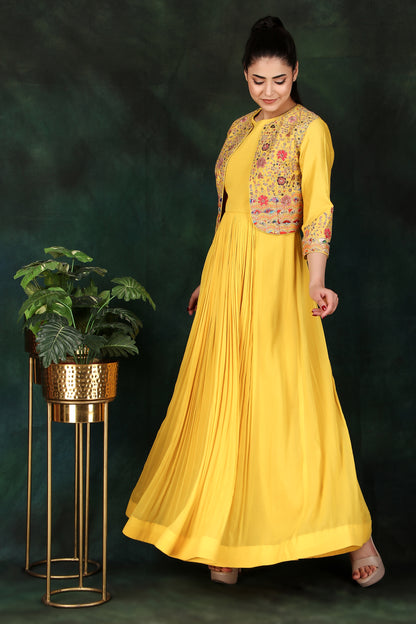 Yellow Georgette Anarkali Suit with Thread Dori And Sequin Work Jacket