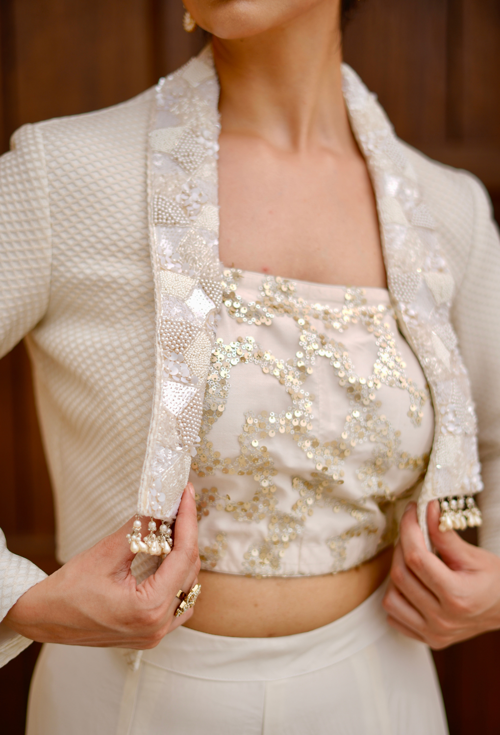 Off White 3 pc Set & Imported jacket  with heavy collar work