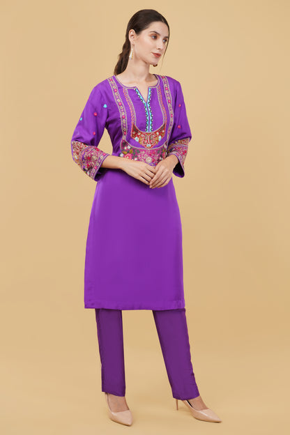 Elegant Purple Silk Straight Kurta with Heavy Dabka, Thread Sequin And Dori Embroidery