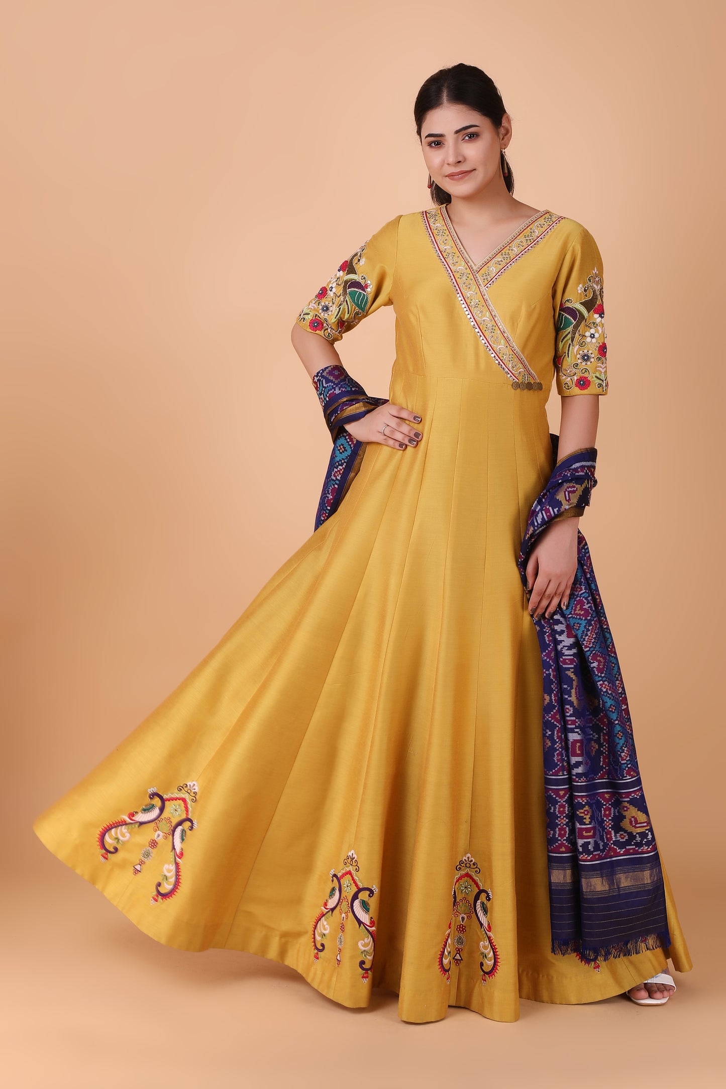 Luxury Mehendi Green Anarkali Dress with Hand Embellished Work and Net Dupatta