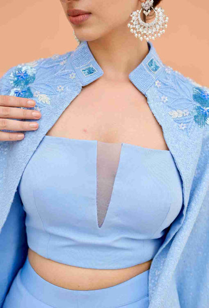 Indigo Blue 3 PC Set With heavy sequence jacket