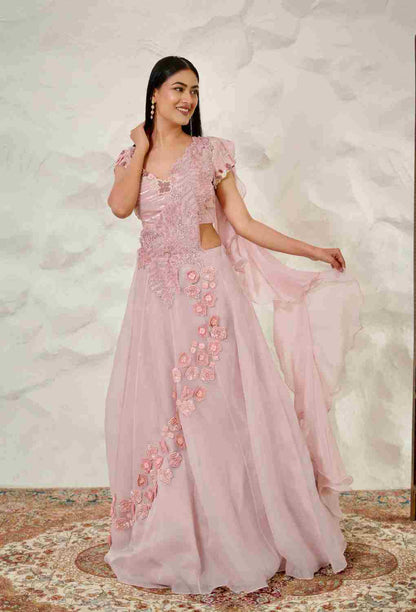 Onion Lehenga With Front Attached Pallu