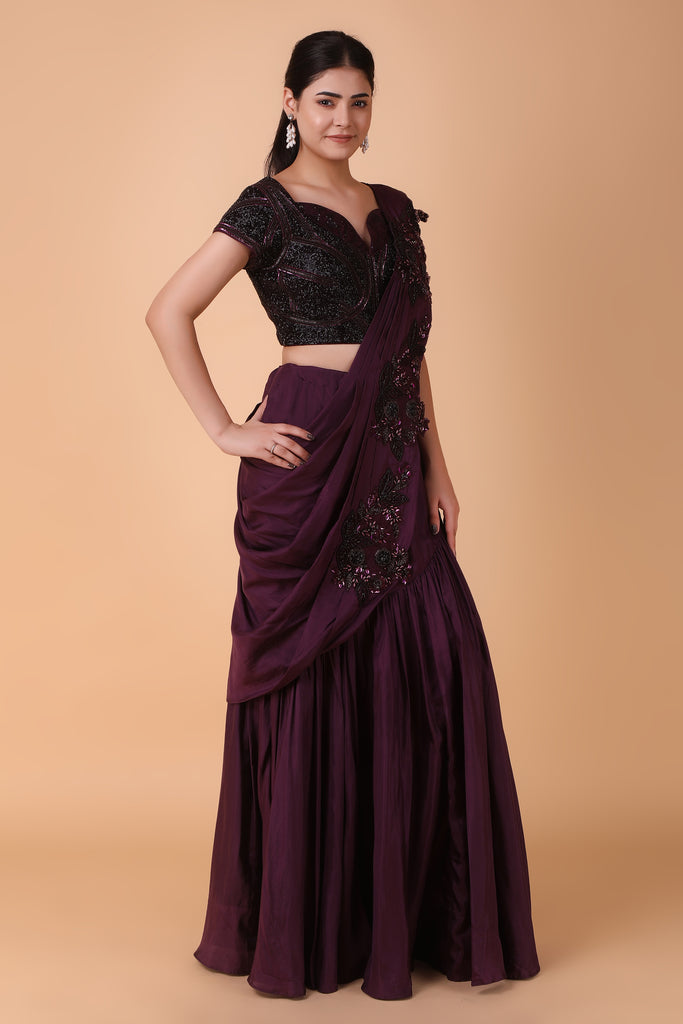 Plum Drape Saree