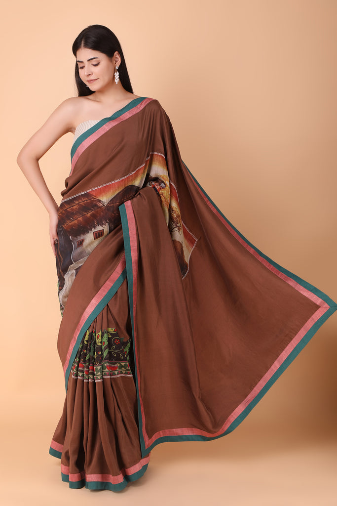 Brown Printed Saree