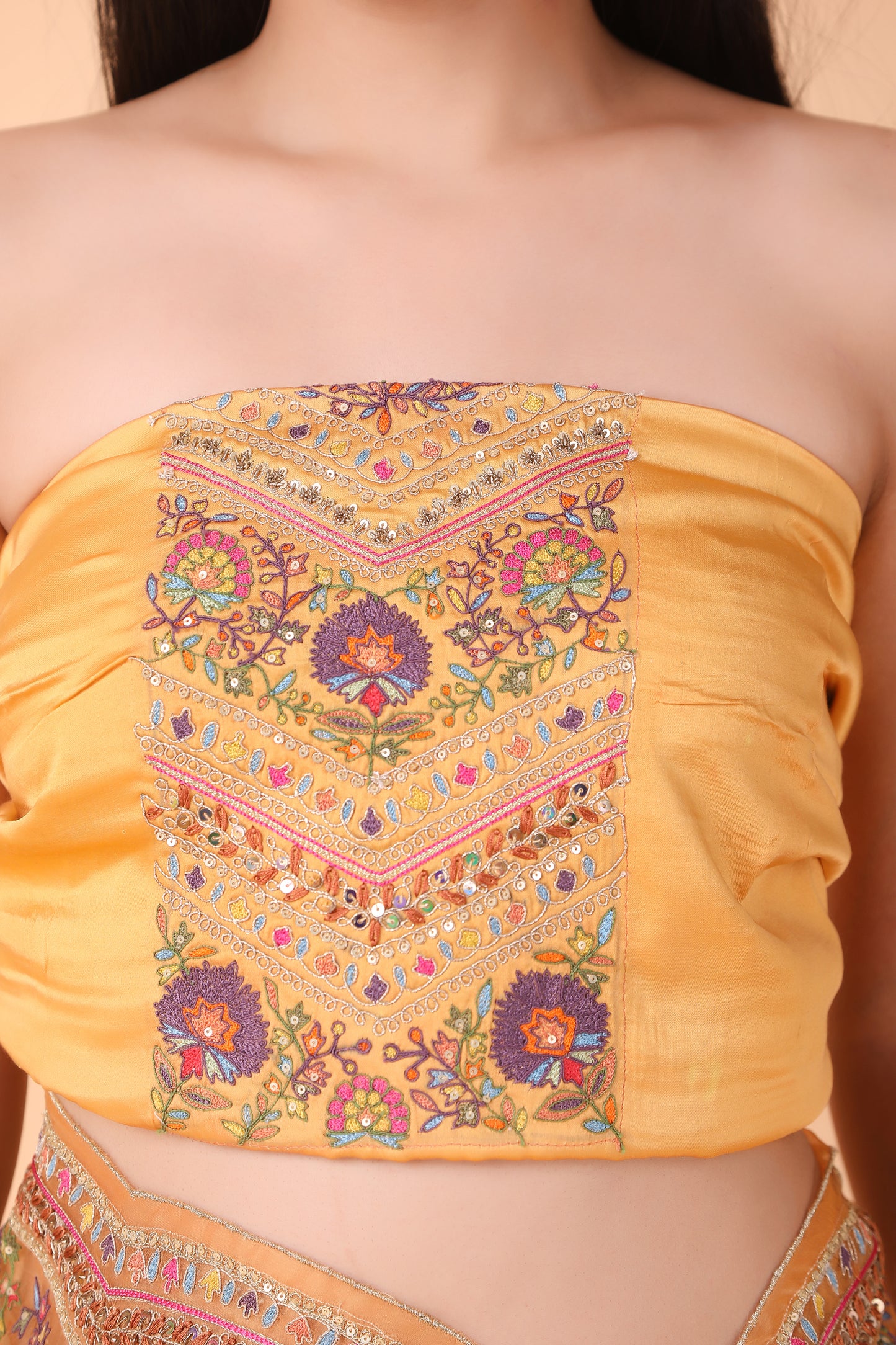 Luxury Orange Saree with Detailed Border Work and Blouse