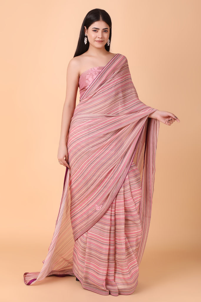 Pink Stripes Saree