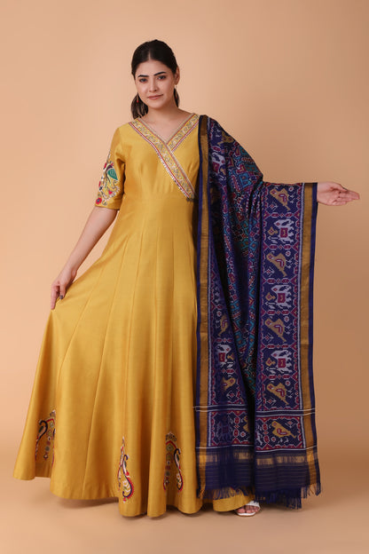 Luxury Mehendi Green Anarkali Dress with Hand Embellished Work and Net Dupatta