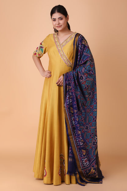 Luxury Mehendi Green Anarkali Dress with Hand Embellished Work and Net Dupatta