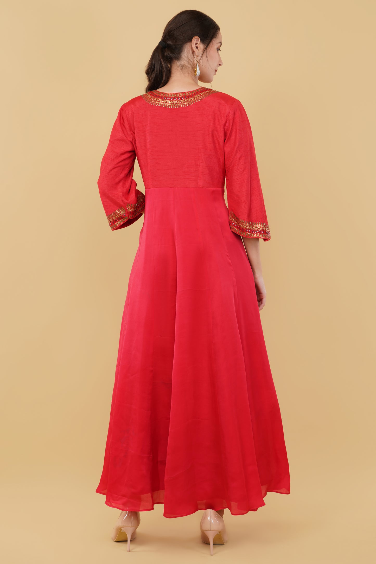 Red coin work anarkali