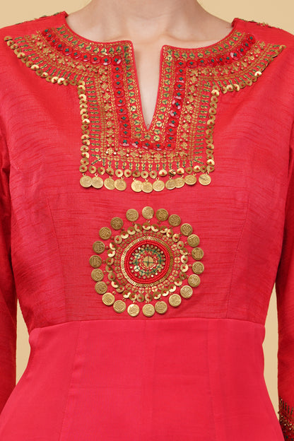 Red coin work anarkali