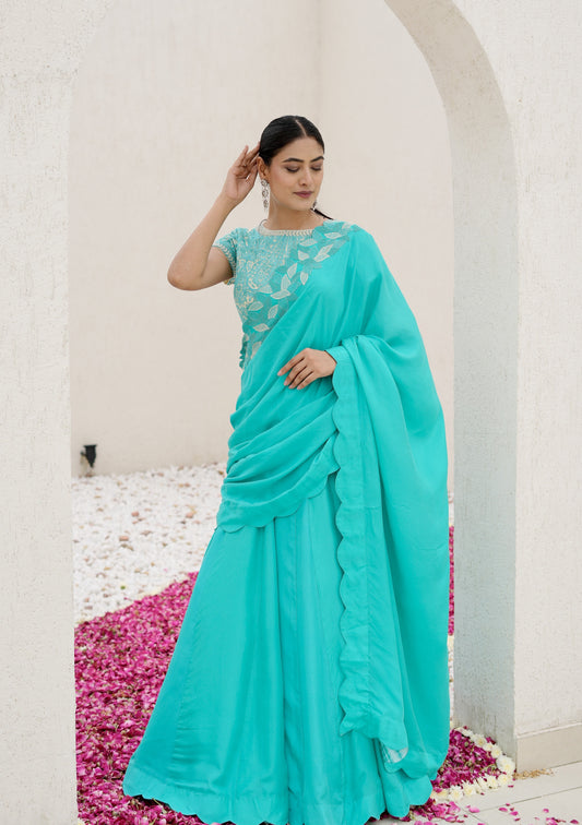 Peacock Green Lehenga Saree
