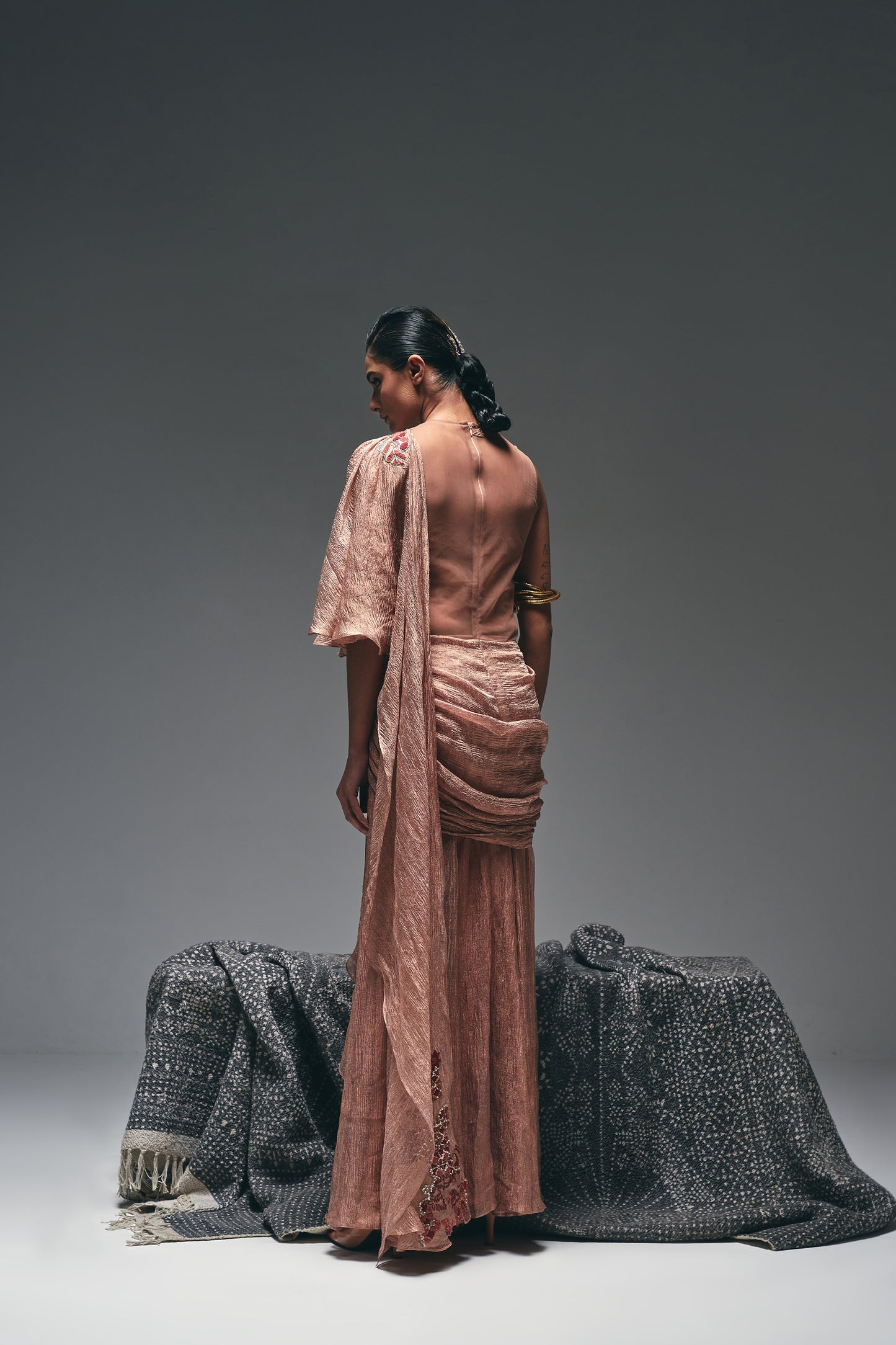 Peach drape saree gown