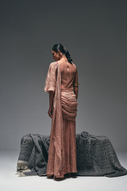 Peach drape saree gown