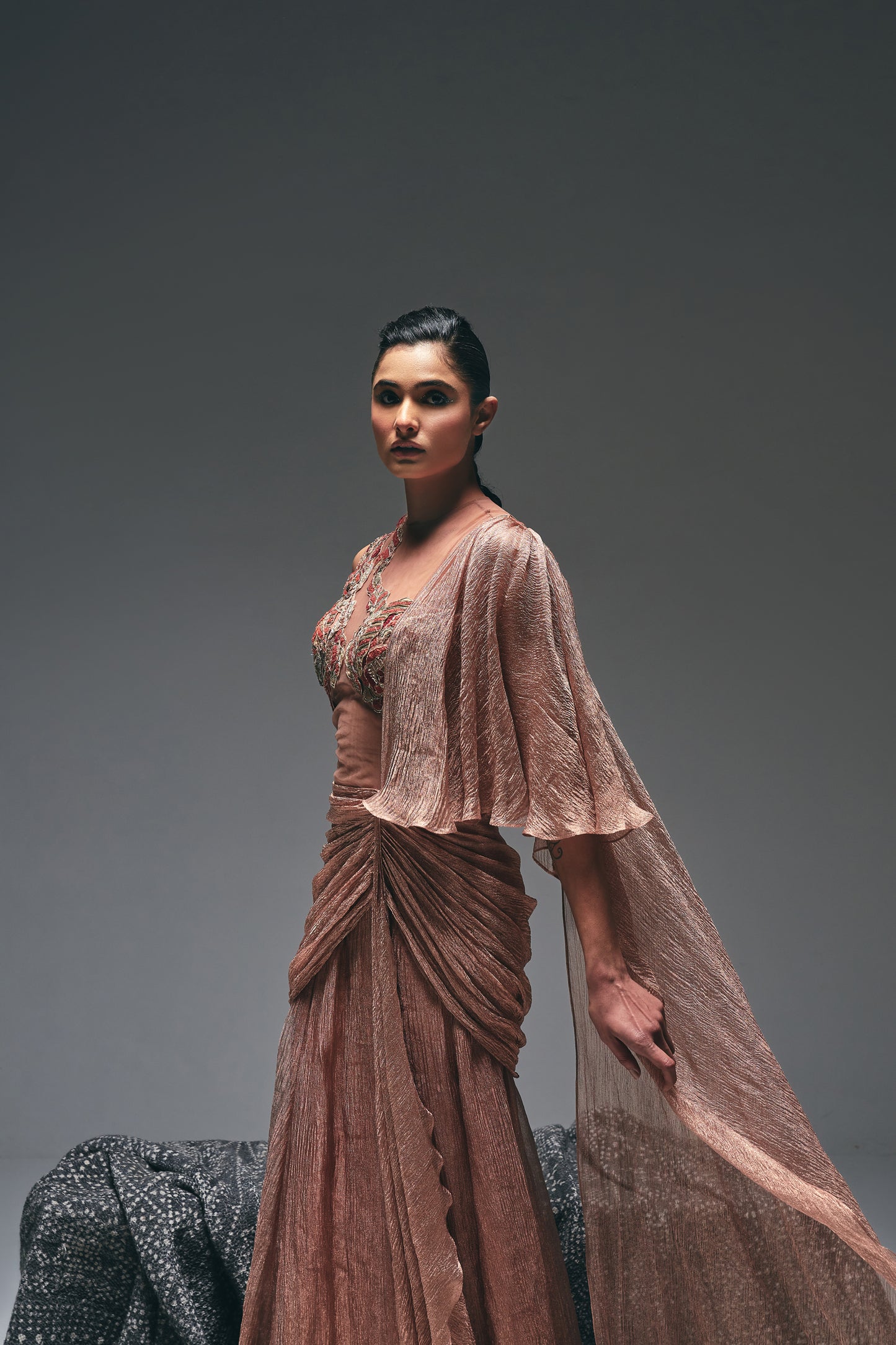 Peach drape saree gown