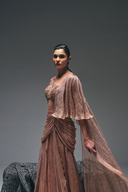 Peach drape saree gown