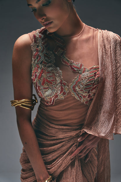 Peach drape saree gown