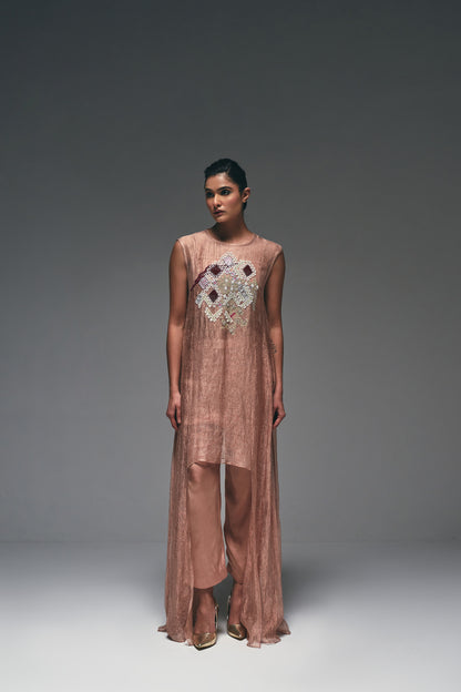 rose-gold crushed tissue suit