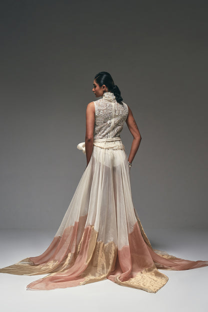 Curtain drape asymmetrical flare gown