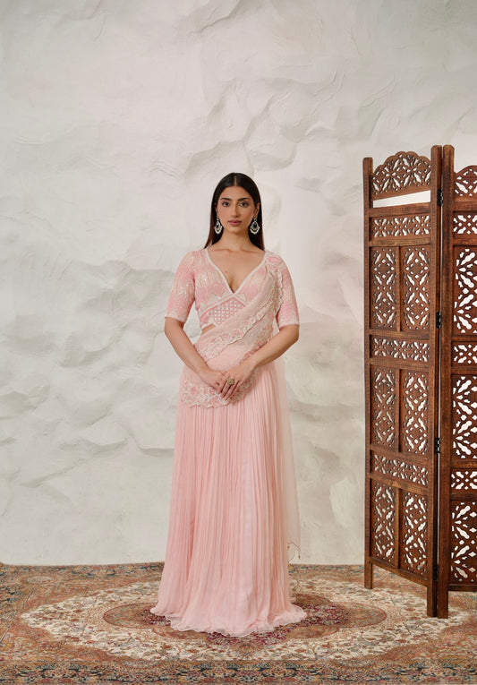 Pink Drape Saree