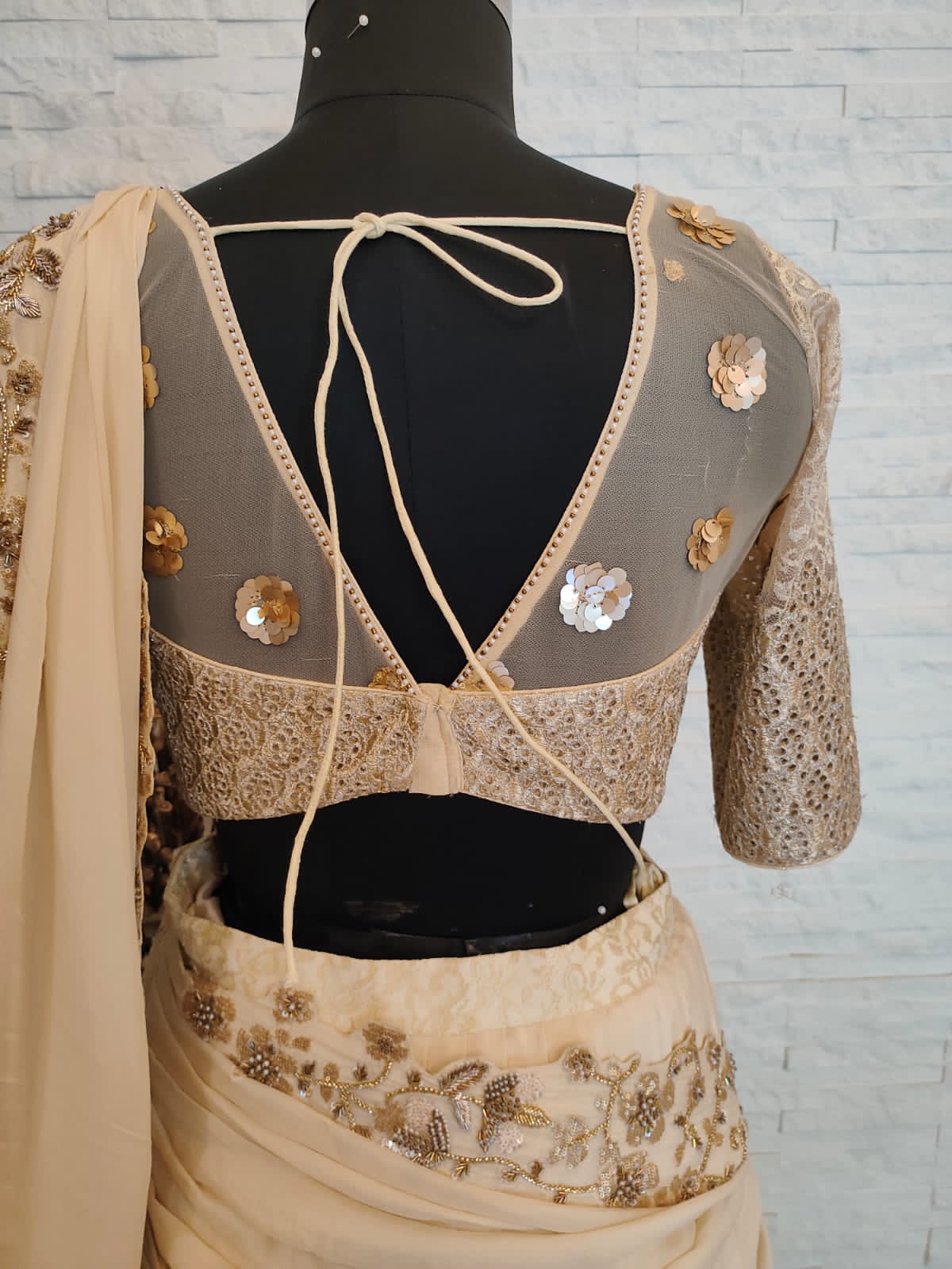 Light Gold Half Pleat Half Chandelier Saree