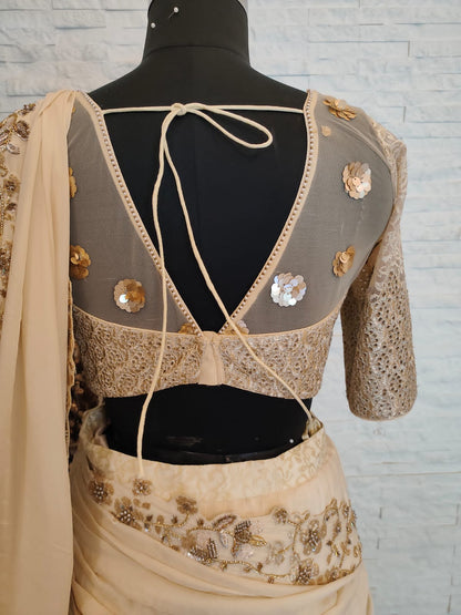 Light Gold Half Pleat Half Chandelier Saree