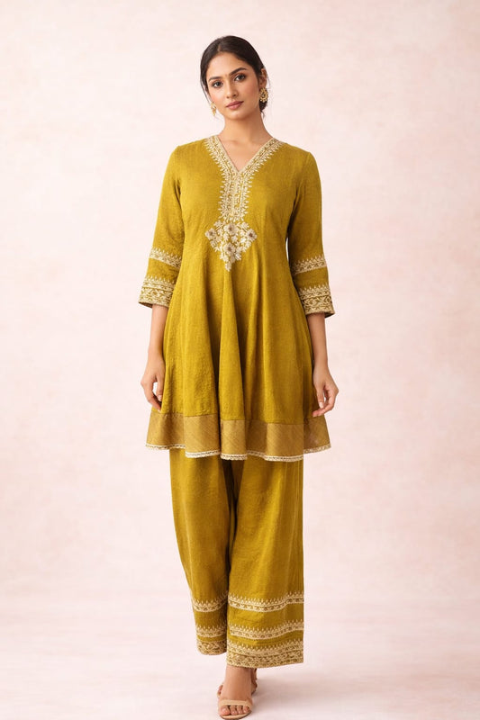 Elegant Olive Green Anarkali Kurta Set