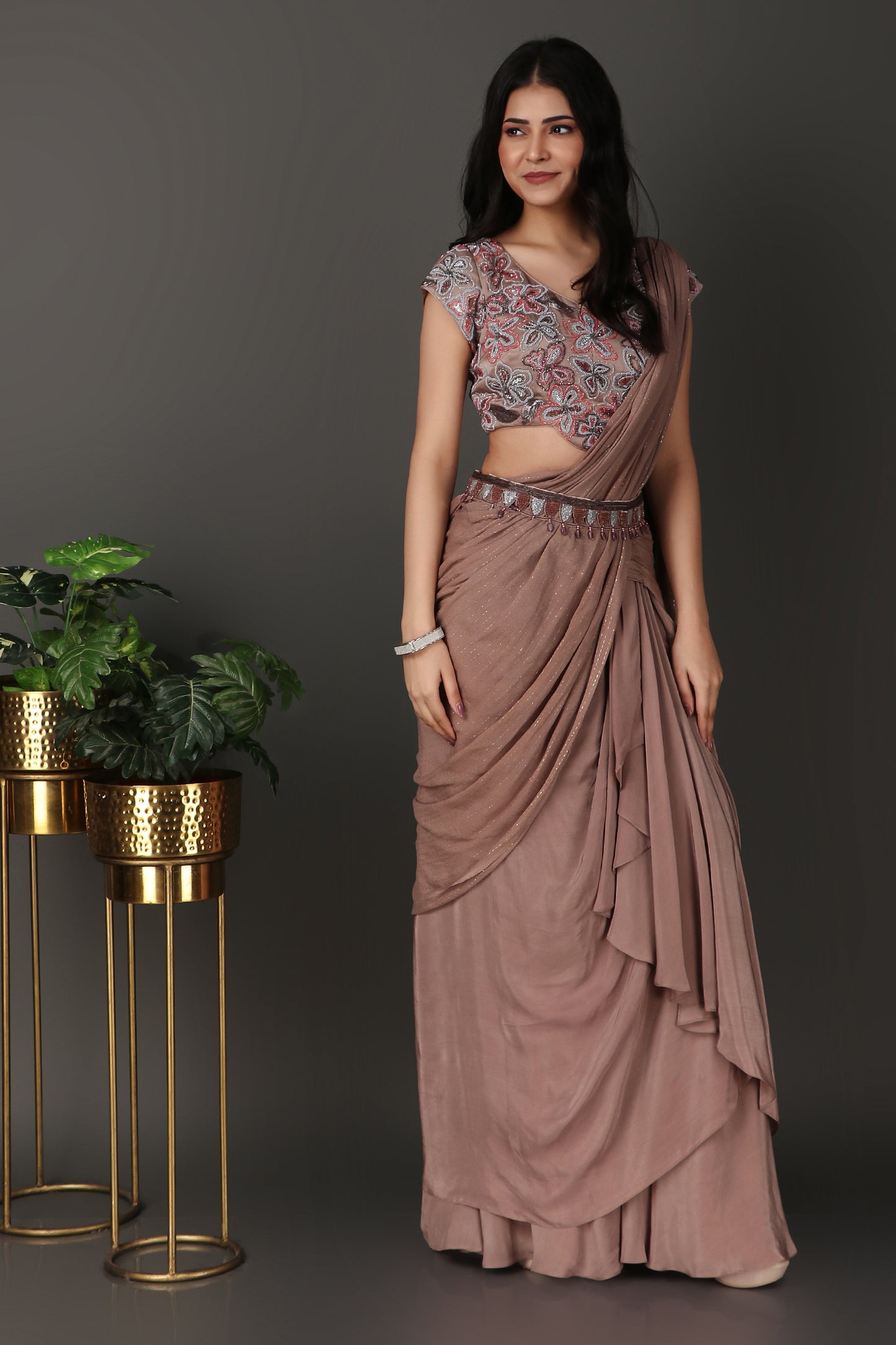 Luxury Pearl and Cutdana Crystal Mouse Drape Saree for Women