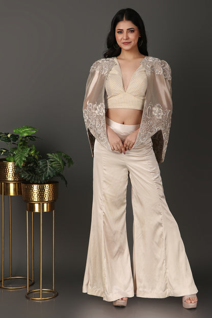 Ivory Luxury Co-Ord Set with Statement Embroidered Cape