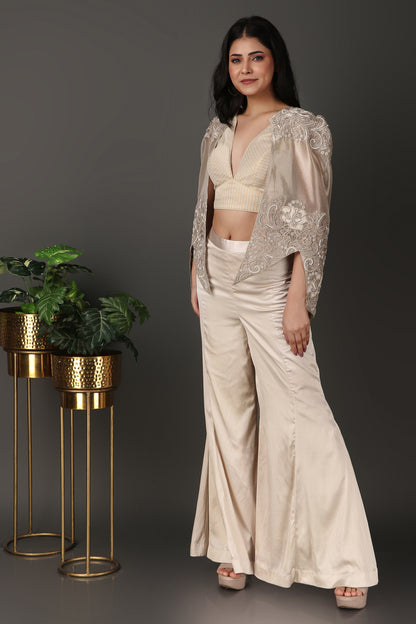 Ivory Luxury Co-Ord Set with Statement Embroidered Cape
