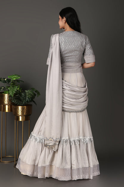 Grey jacket style blouse with saree