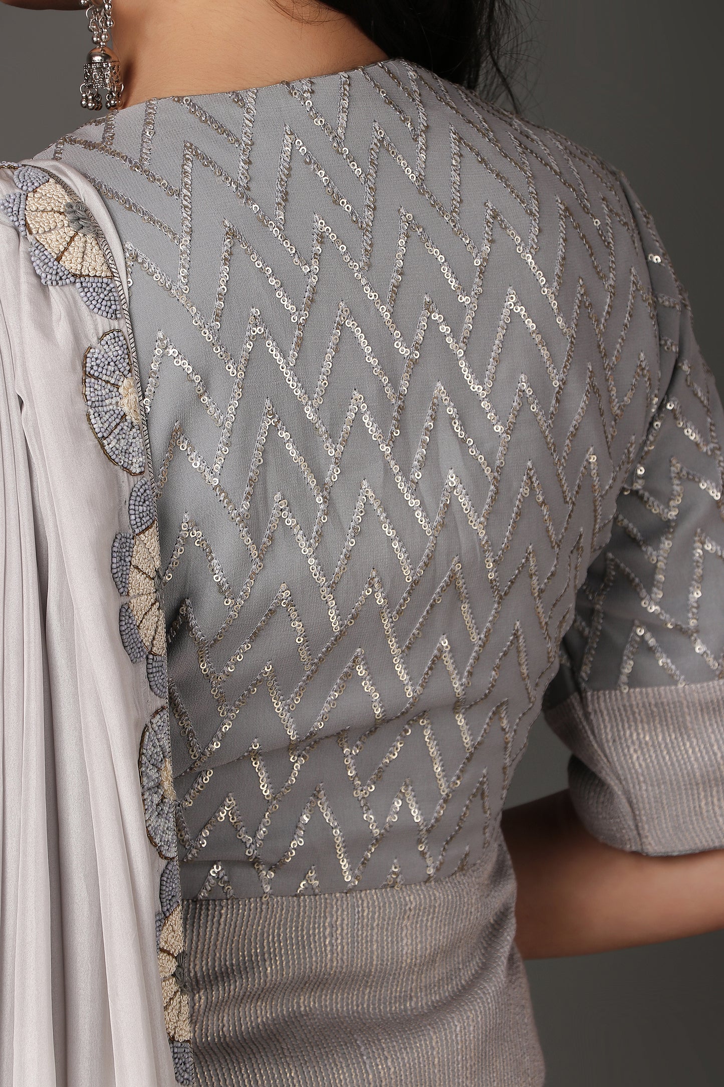 Grey jacket style blouse with saree