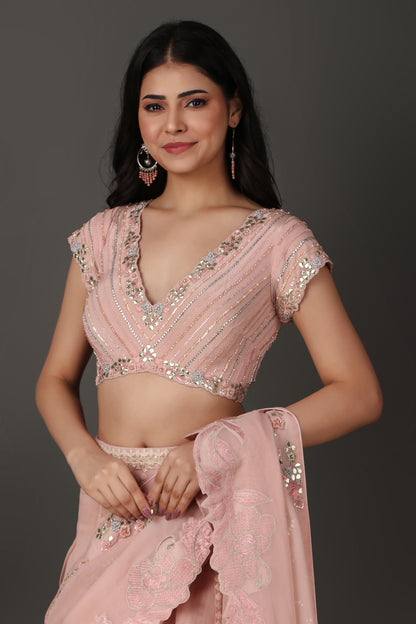 Lakhnavi box pleat saree