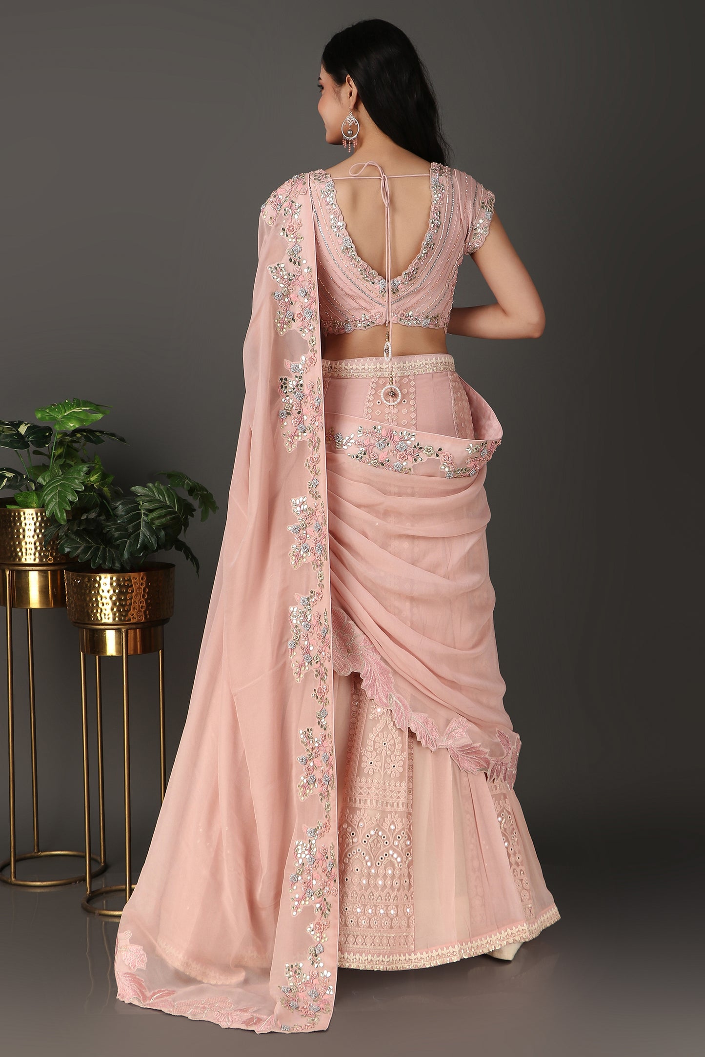 Lakhnavi box pleat saree