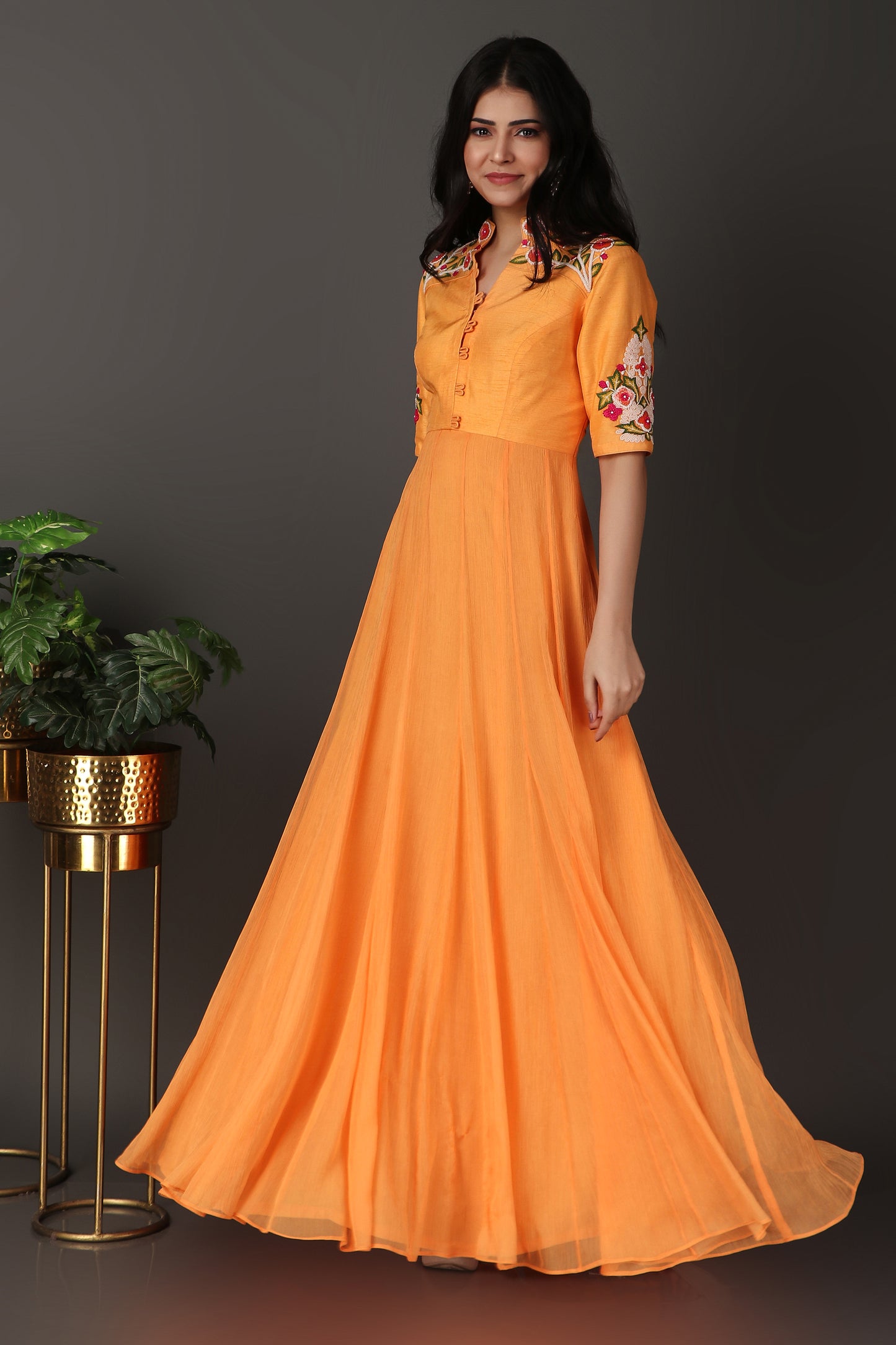 Orange Elegant Full Band Anarkali Suit with Grand Flare