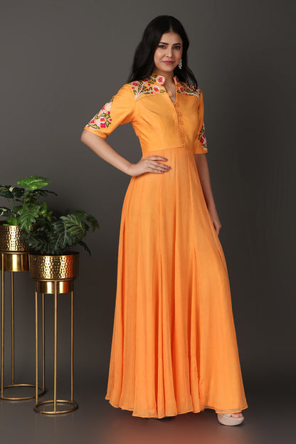 Orange Elegant Full Band Anarkali Suit with Grand Flare