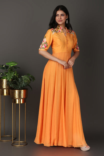 Orange Elegant Full Band Anarkali Suit with Grand Flare