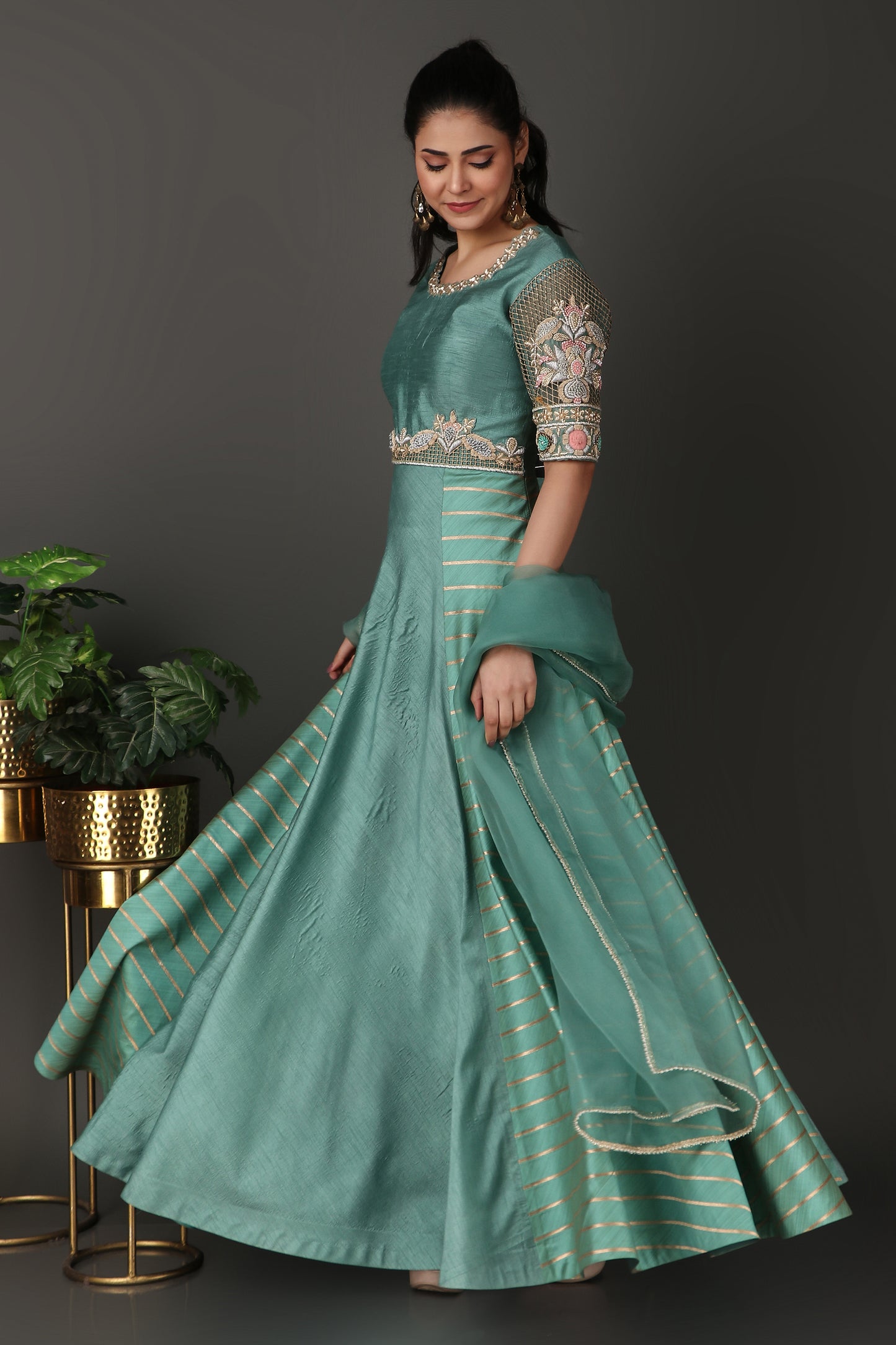Sea Green Heavy Embroidered Anarkali Suit Set with Dupatta