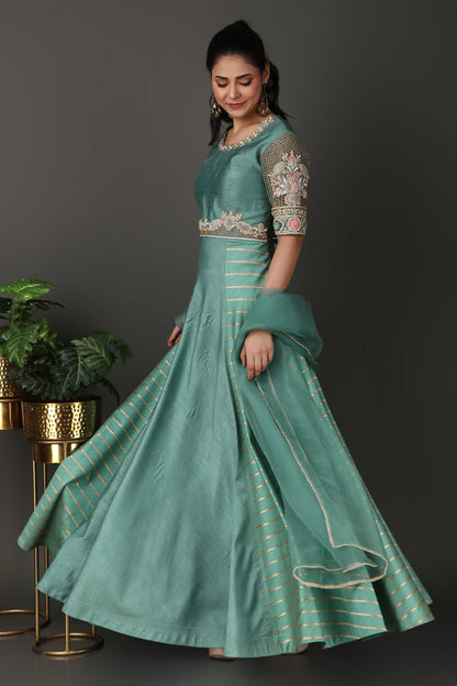 Sea Green Heavy Embroidered Anarkali Suit Set with Dupatta