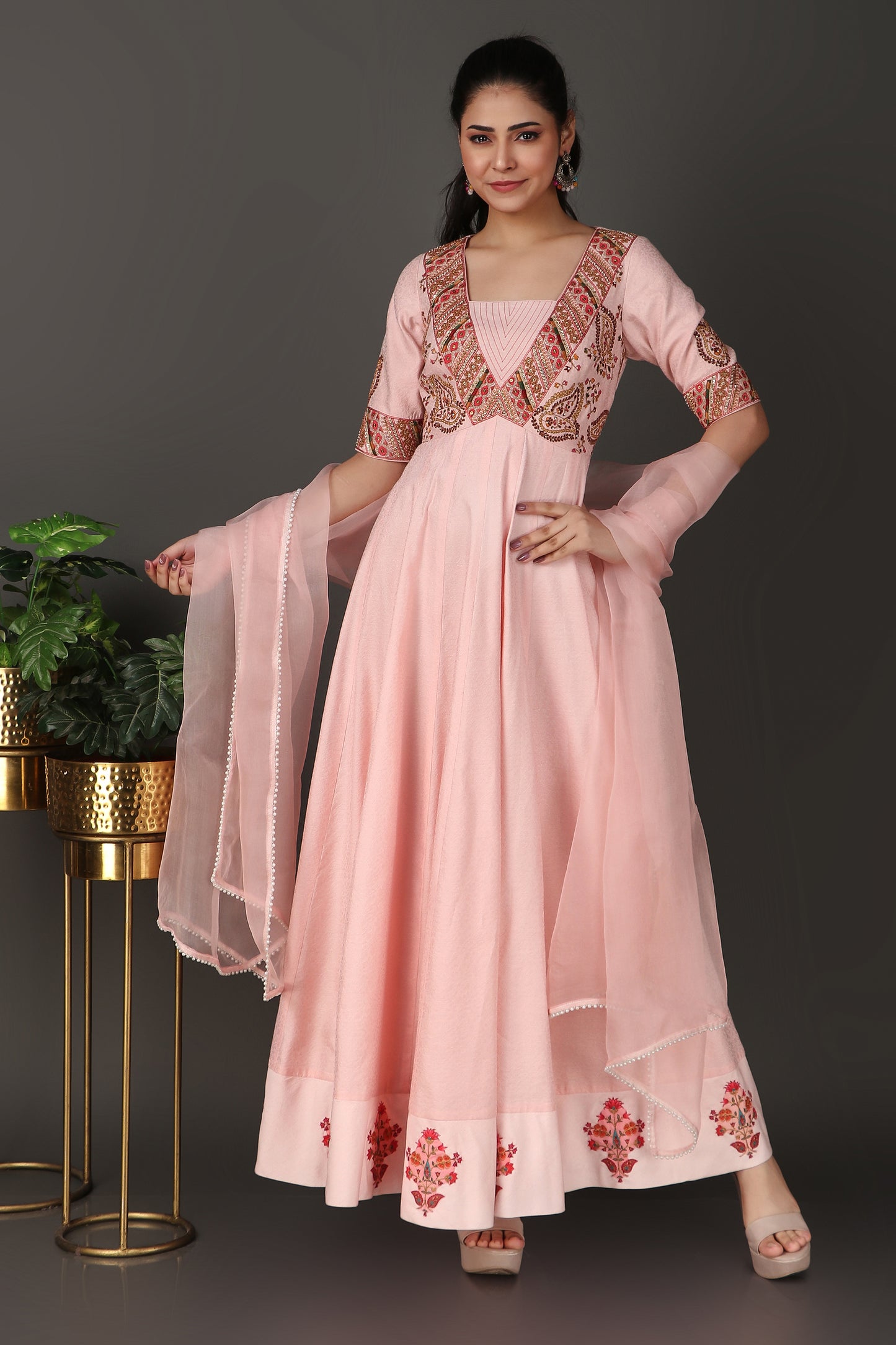Pink Heavy Embroidered Anarkali Suit Set with Dupatta