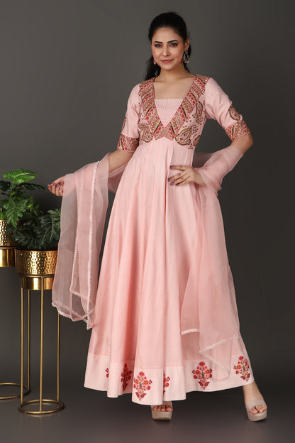 Pink Heavy Embroidered Anarkali Suit Set with Dupatta