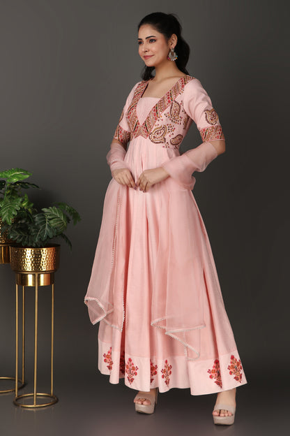 Pink Heavy Embroidered Anarkali Suit Set with Dupatta