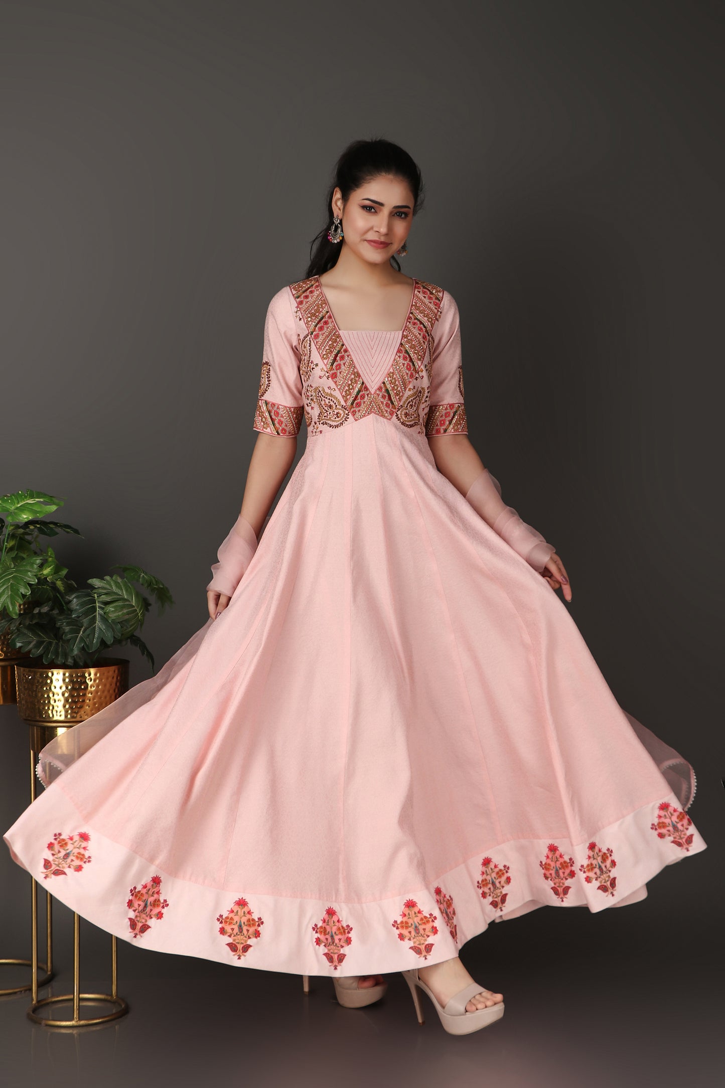 Pink Heavy Embroidered Anarkali Suit Set with Dupatta