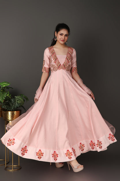 Pink Heavy Embroidered Anarkali Suit Set with Dupatta