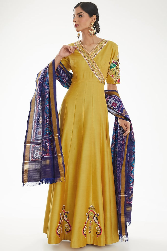 Mustard Yellow Silk Dupion Gota Patti Work Anarkali