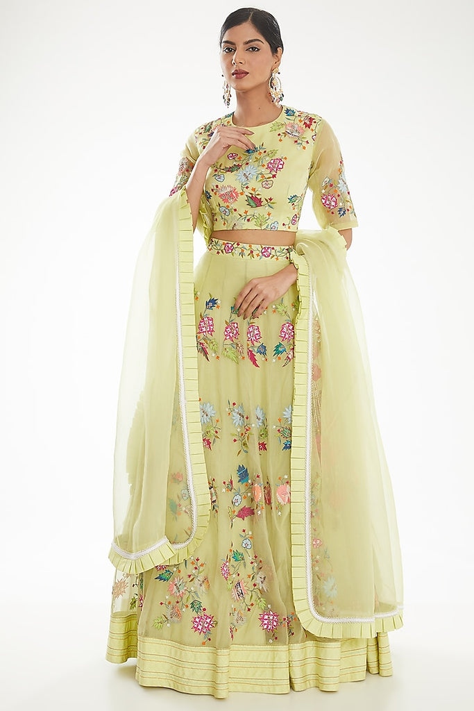 Lemon Green  Organza Lehenga and Blouse