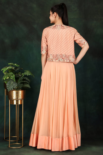 Peach Georgette Anarkali Suit with Thread, Dori & Sequin Work Jacket