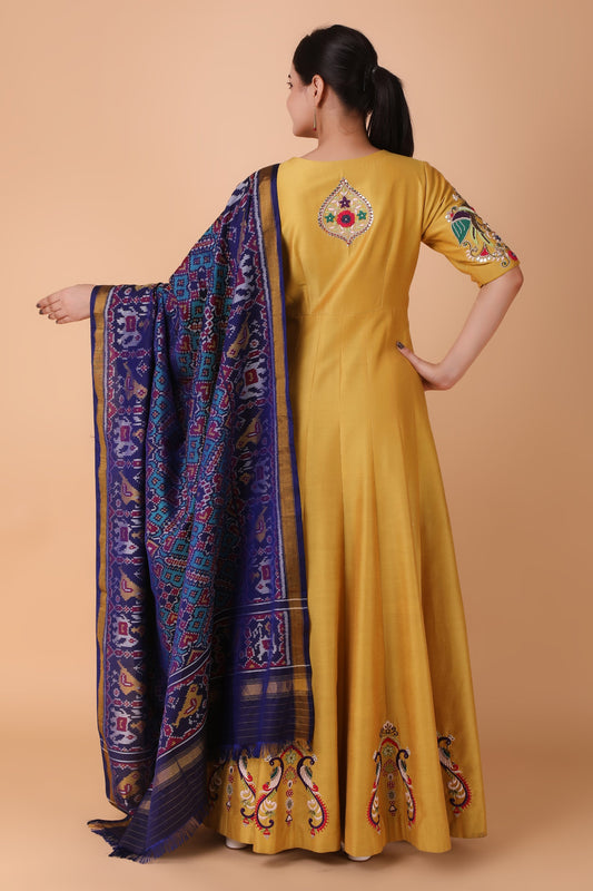 Luxury Mehendi Green Anarkali Dress with Hand Embellished Work and Net Dupatta