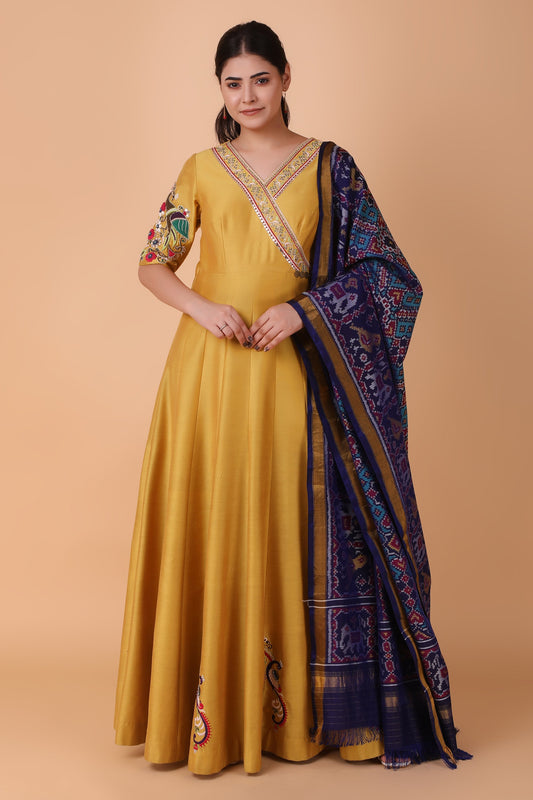 Luxury Mehendi Green Anarkali Dress with Hand Embellished Work and Net Dupatta