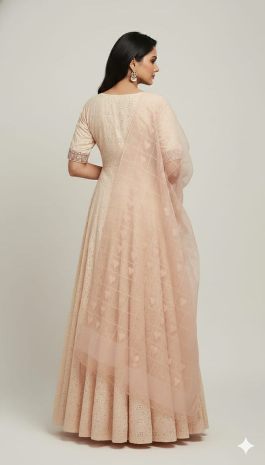 Peach Anarkali Suit with Matching Dupatta